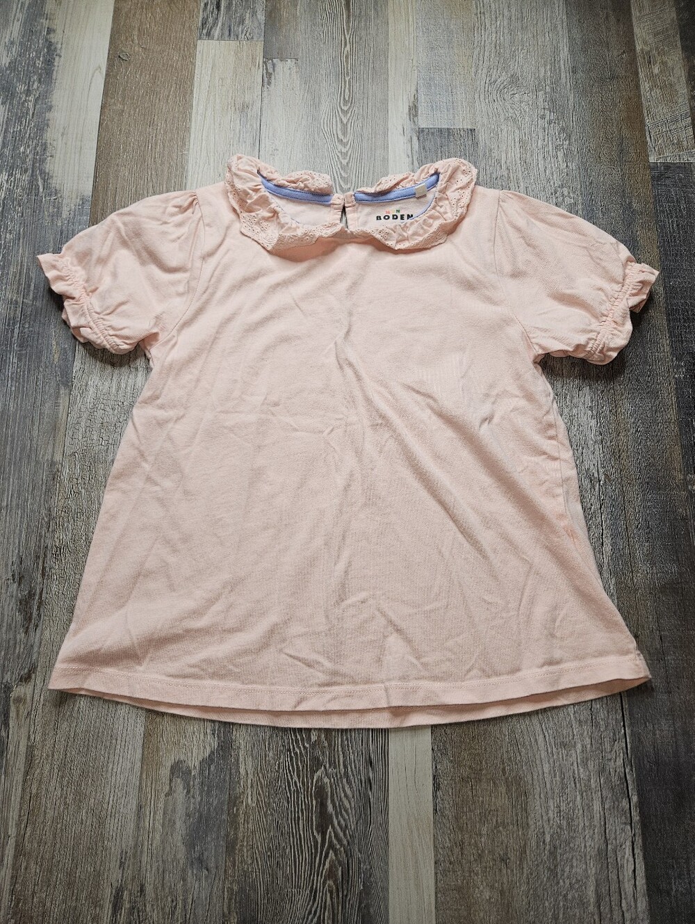Mini Boden Girls Lace Collar Top Pink 9-10Y Peter Pan